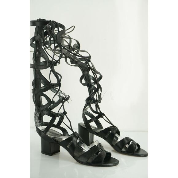 Stuart Weitzman Black Grecian Gladiator Sandals  Strappy Knee High - Picture 7 of 11